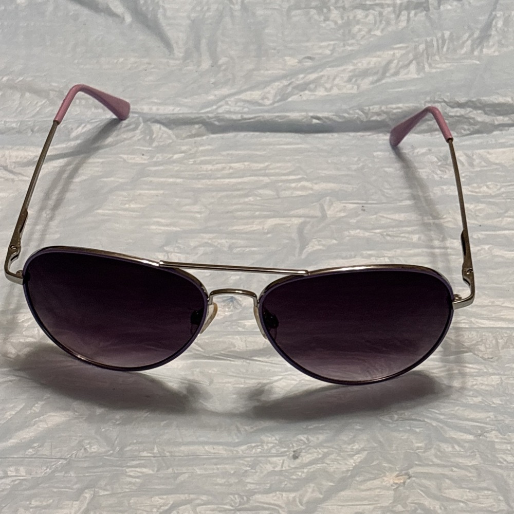 Vintage Aviator Sunglasses Purple Gradient Lens Silver Frame Pink Tips